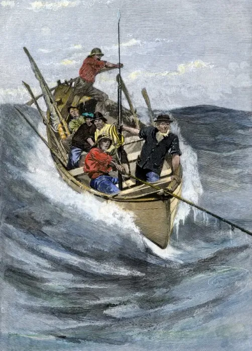 Framed Print : Nantucket sleigh-ride in which a longboat is pulled by a harpoon line lodged in Framed Print : Nantucket sleigh-ride in which a longboat is pulled by a harpoon line lodged in