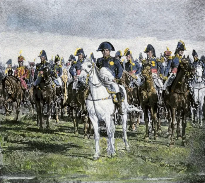 Framed Print : Napoleon and his military staff on the battlefield