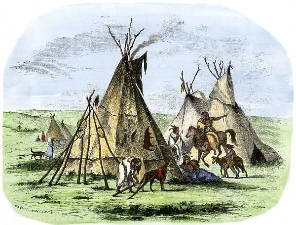 NATI2A-00118. Native American teepee encampment on the Great Plains, 1800s.