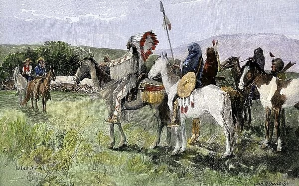 NATI2A-00120. White settlers having a parley with Cheyennes, 1800s.