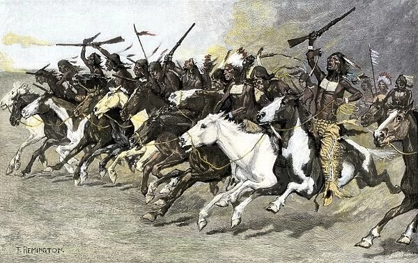 NATI2A-00140. Sioux warriors charge on the sun-pole, 1800s.