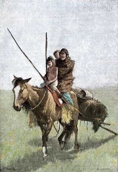 NATI2A-00153. Native American family traveling on a horse