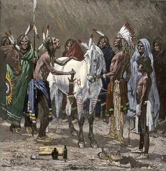 NATI2A-00180. Sioux warriors making medicine-ponies.
