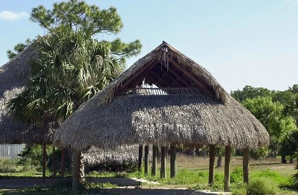 NATI2D-00200. Traditional Seminole thatched shelter, Big Cypress Reservation, Florida.
