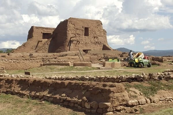 NATI2D-00501. Archaeological workers stabilizing ruins of Pecos Pueblo