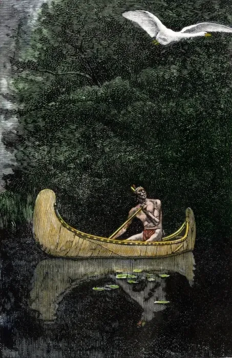 Framed Print : Native American canoeing, watching a snow goose take flight Framed Print : Native American canoeing, watching a snow goose take flight