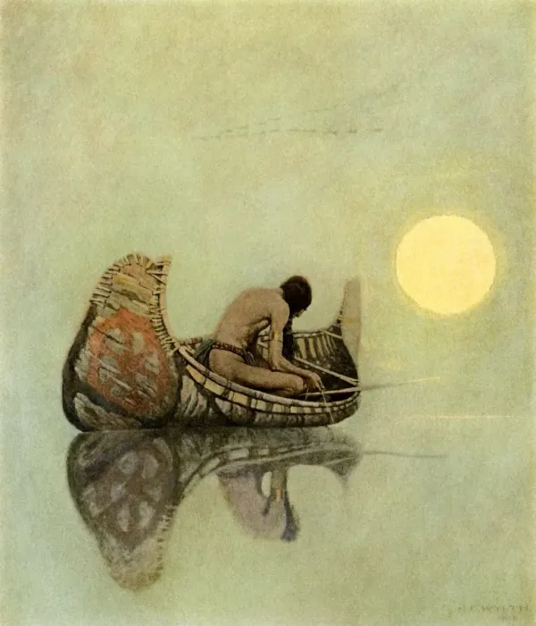 Framed Print : Native American fishing in a birchbark canoe Framed Print : Native American fishing in a birchbark canoe