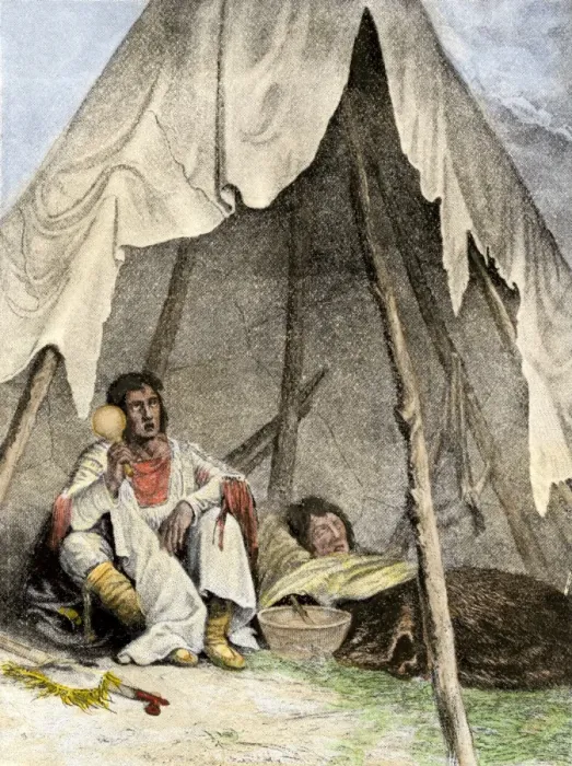 Framed Print : Native American medicine-man treating a patient with chants and potions Framed Print : Native American medicine-man treating a patient with chants and potions