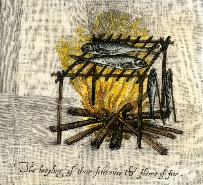 Framed Print : Native American way of cooking fish Framed Print : Native American way of cooking fish