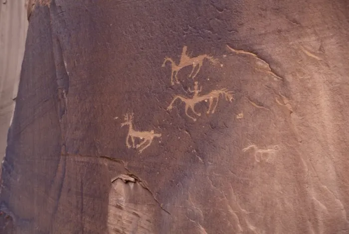 Framed Print : Native Americans on horseback petroglyph Framed Print : Native Americans on horseback petroglyph