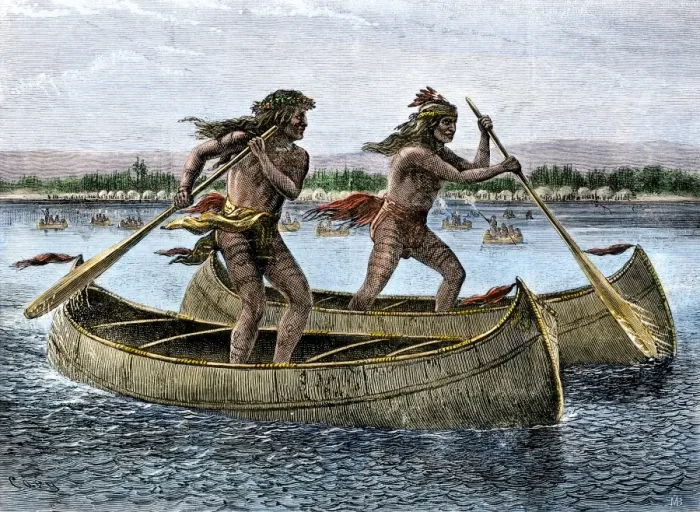 Framed Print : Native Americans racing in canoes Framed Print : Native Americans racing in canoes