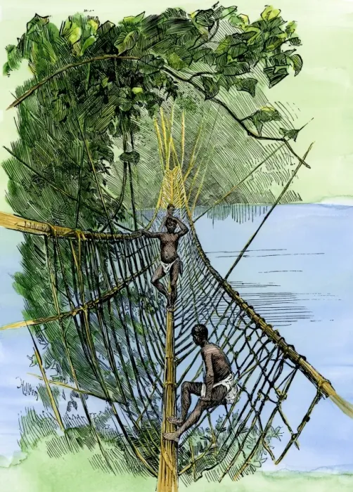 Framed Print : Native suspension bridge on the Congo River Framed Print : Native suspension bridge on the Congo River