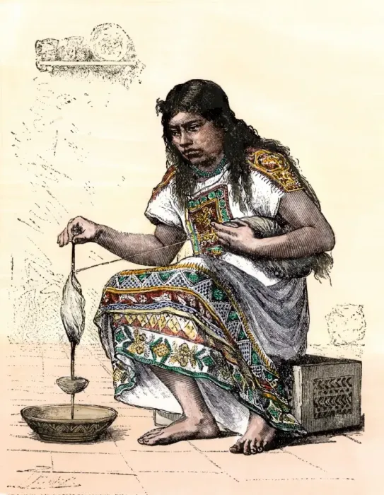 Framed Print : Native woman spinning cotton in the ancient way