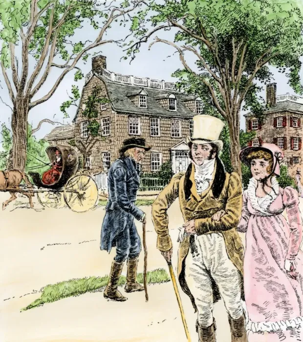 Framed Print : A New England street scene, early 1800s Framed Print : A New England street scene, early 1800s