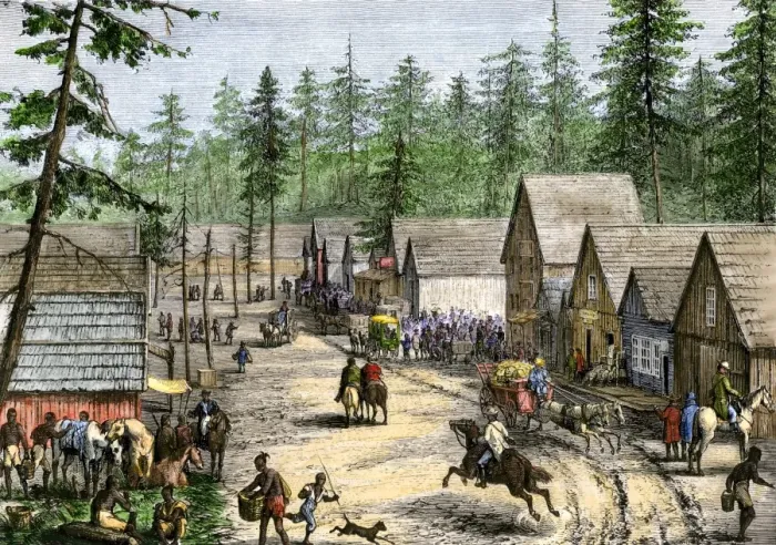 Framed Print : New settlers in a frontier town in the Pacific Northwest Framed Print : New settlers in a frontier town in the Pacific Northwest