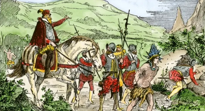 Framed Print : Nicolas de Ovandos army on Hispaniola setting out for Xaragua Framed Print : Nicolas de Ovandos army on Hispaniola setting out for Xaragua