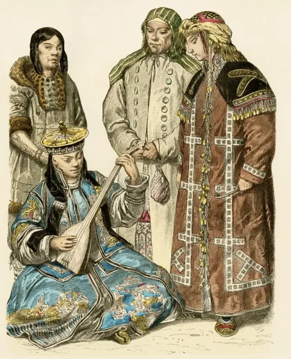 Framed Print : North-central Asian people in traditional attire
