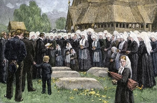 Norwegian village funeral, 1800s