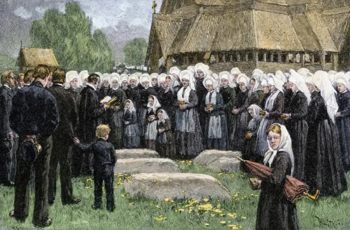 Framed Print : Norwegian village funeral, 1800s Framed Print : Norwegian village funeral, 1800s