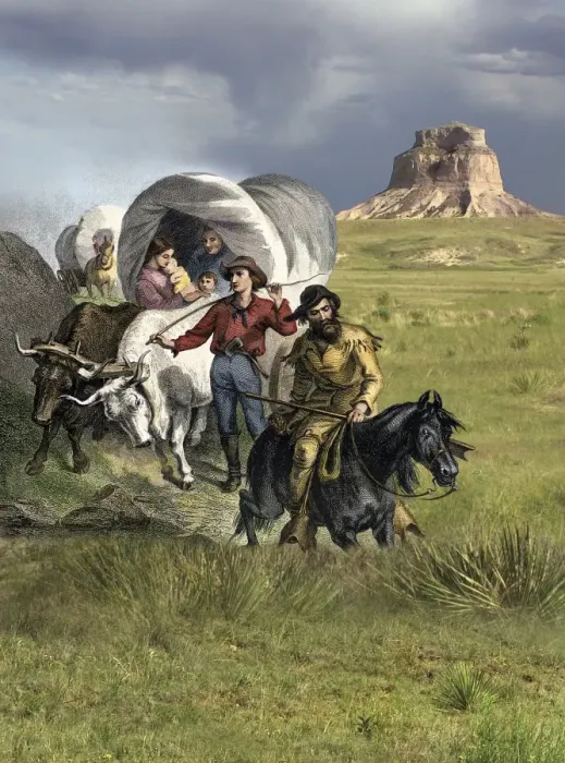 Framed Print : Oregon Trail pioneers on the Great Plains