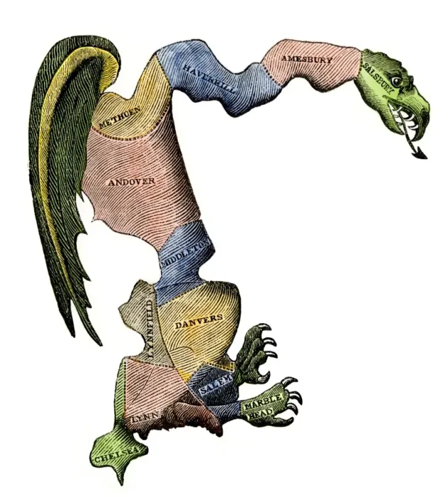 Framed Print : The original Gerrymander - Massachusetts towns formed into a salamander-shaped Framed Print : The original Gerrymander - Massachusetts towns formed into a salamander-shaped