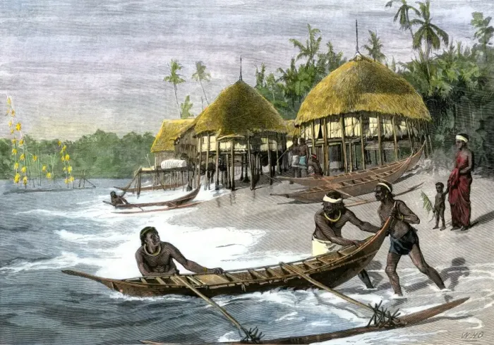 Framed Print : Outrigger canoes at a native village in the Nicobar Islands Framed Print : Outrigger canoes at a native village in the Nicobar Islands