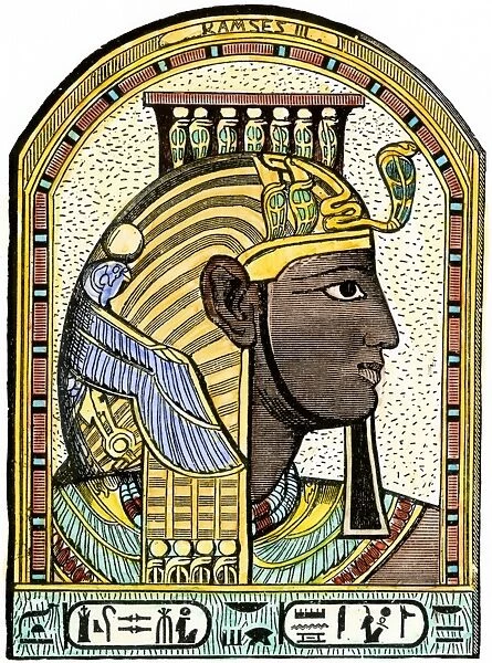 PANC2A-00014. Pharaoh Ramses III.. Hand-colored woodcut of a 19th-century illustration