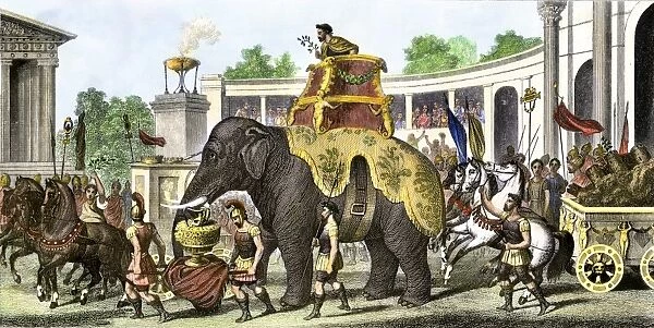PANC2A-00029. Victorious Hannibal on an elephant bringing trophies