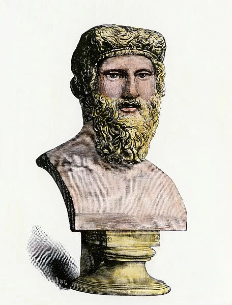 PANC2A-00056. Bust of Plato.. Hand-colored 19th-century woodcut