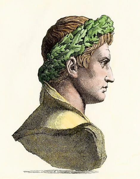 PANC2A-00066. Caesar Augustus, first Roman Emperor.. Hand-colored 19th-century woodcut