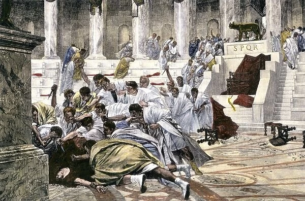 PANC2A-00079. Julius Caesar assassinated in the Roman Senate, 44 BC.