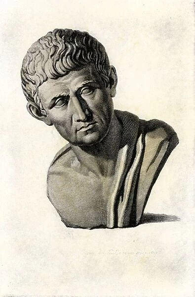 PANC2A-00086. Bust of Aristotle. Hand-colored 19th-century woodcut reproduction