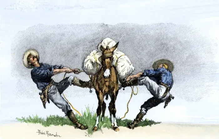 Framed Print : Patient pack mule loaded by US troopers Framed Print : Patient pack mule loaded by US troopers