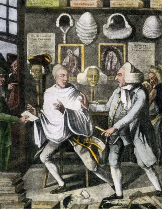 Framed Print : Patriot barber shaving British heads in New York City Framed Print : Patriot barber shaving British heads in New York City