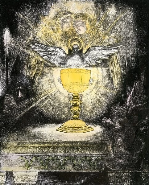 PBIB2A-00052. The Holy Grail.. Hand-colored etching