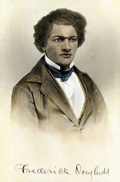 PBLA2A-00013. Frederick Douglass as a young man, with his autograph.