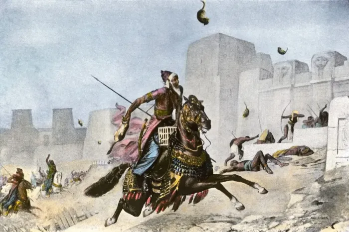 Framed Print : Persians hurling cats at Pelusiums defenders during Cambyses IIs conquest of Framed Print : Persians hurling cats at Pelusiums defenders during Cambyses IIs conquest of