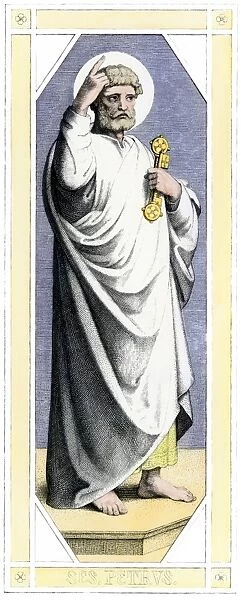 Peter holding a key. Saint Peter holding the keys to Heaven.