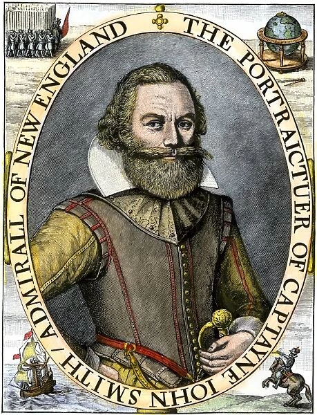 PEXP2A-00008. Captain John Smith, colonizer of Jamestown.. Hand-colored engraving