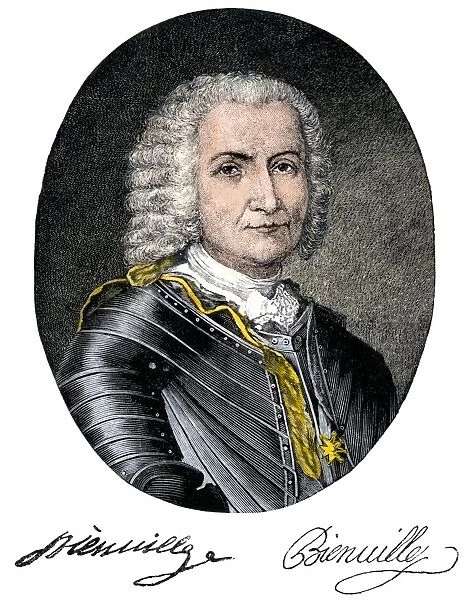 PEXP2A-00031. Jean-Baptiste Le Moyne, Sieur de Bienville, portrait with autograph.