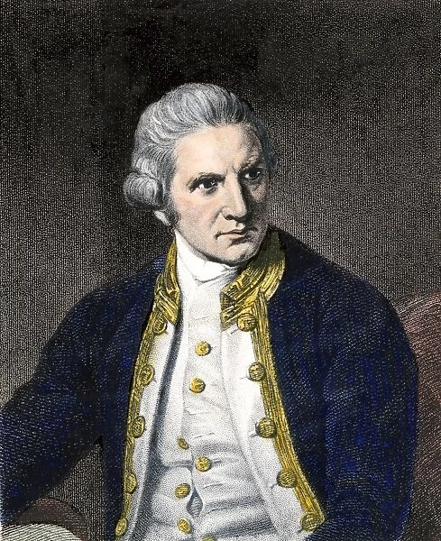 PEXP2A-00113. Captain James Cook.. Hand-colored woodcut of a painting