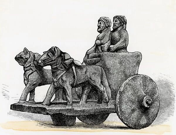 Phoenician chariot. Ancient Phoenician chariot carved in stone.