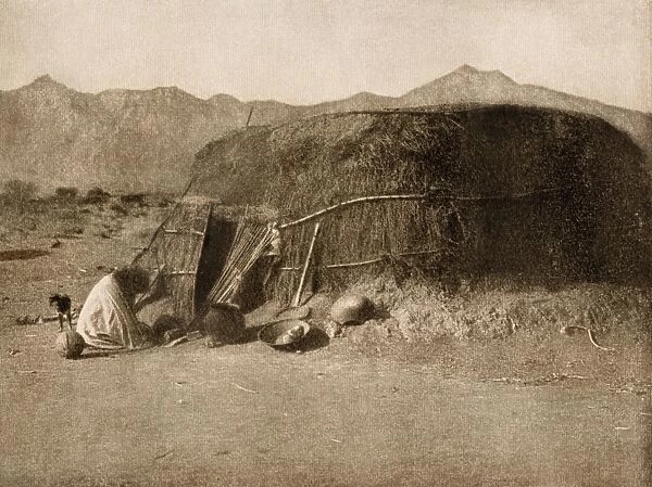 Pima lodge, 1907. Dwelling of Piman tribes, 1907