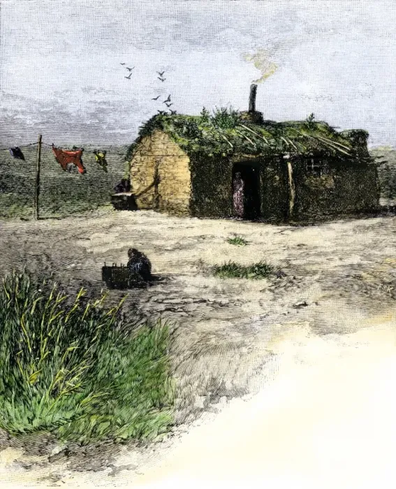 Framed Print : A pioneer familys sod house on the Kansas plains Framed Print : A pioneer familys sod house on the Kansas plains