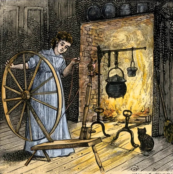 Framed Print : Pioneer girl spinning Framed Print : Pioneer girl spinning