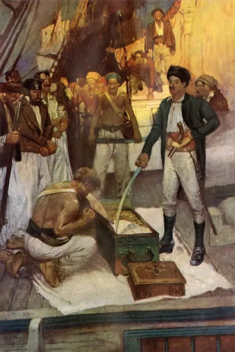 Framed Print : Pirate Jean Lafitte accepts a chest of ransom Framed Print : Pirate Jean Lafitte accepts a chest of ransom