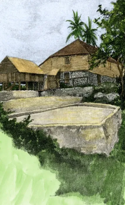 Framed Print : Plantation coffee-mill, surrounded by stone terraces