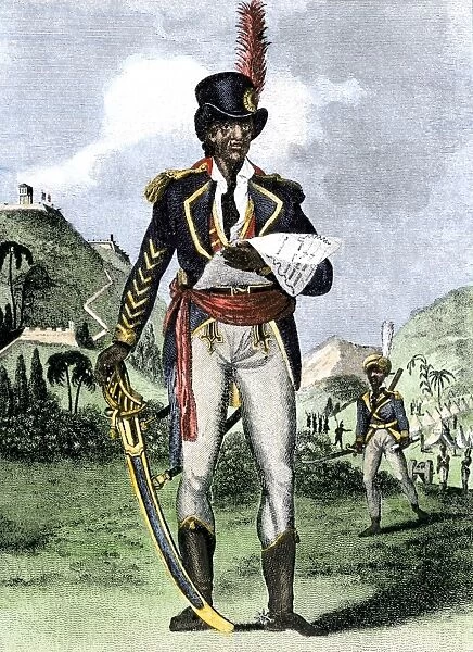 PLAT2A-00007. Toussaint Louverture, liberator of Haiti.. Hand-colored woodcut