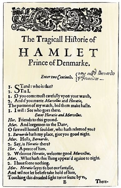 PLIT2A-00079. Opening page of 'Hamlet, ' from Shakespeare's First Quarto.