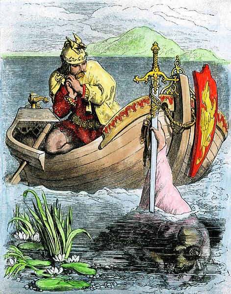 PMYT2A-00017. King Arthur receiving his magic sword from the Lady of the Lake.